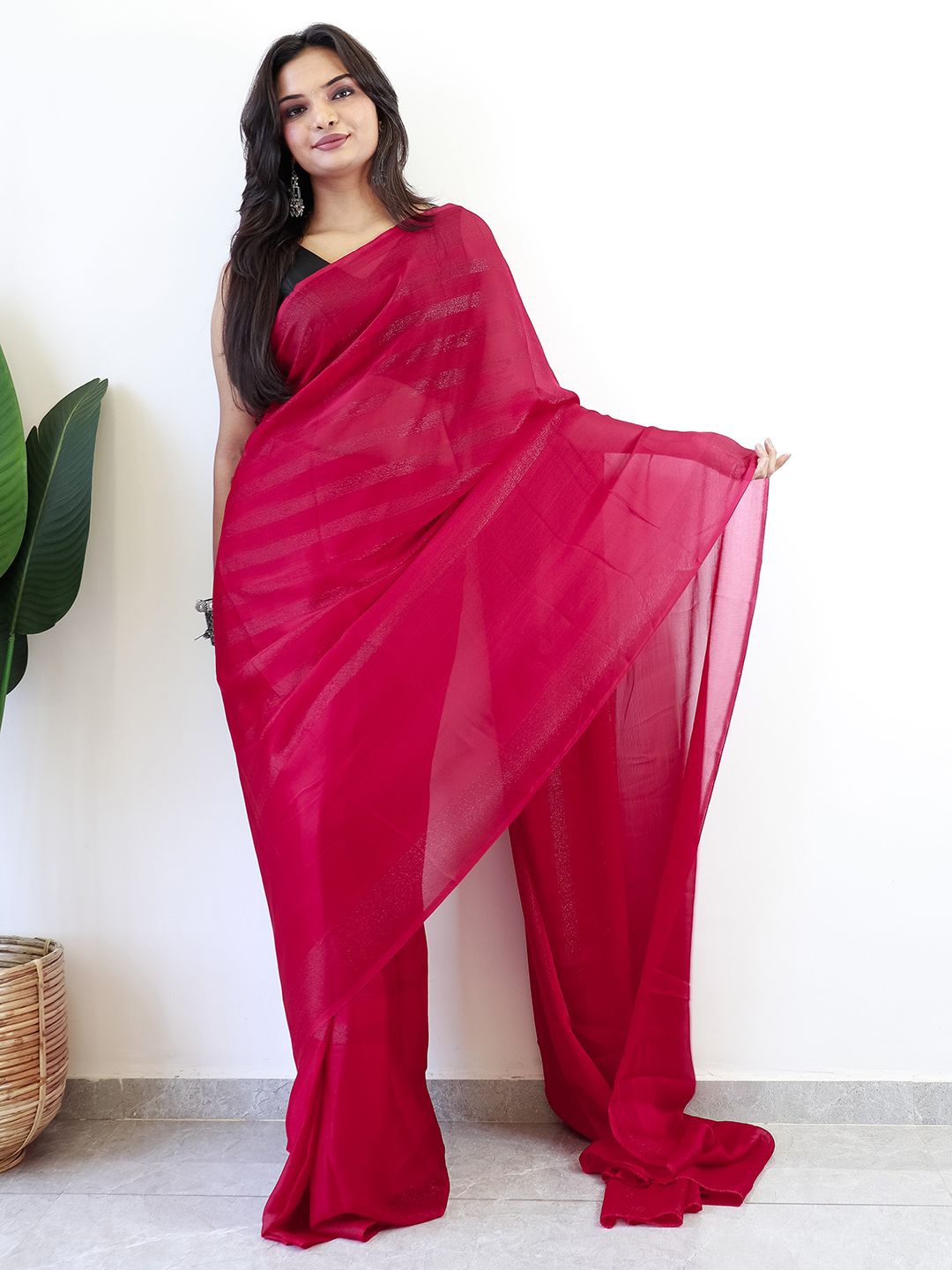 

Mitera Striped Ready to Wear Saree, Pink