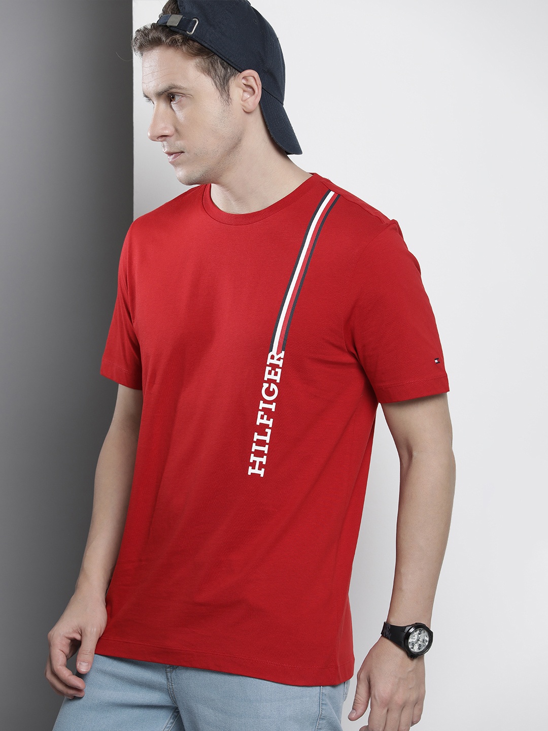 

Tommy Hilfiger Typography Printed Pure Cotton T-shirt, Red