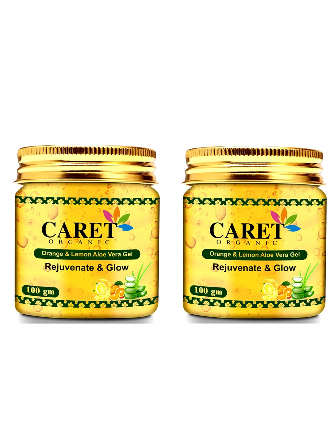 

CARET ORGANIC Set Of 2 Orange & Lemon Aloe Vera Gel- 100 g Each, Yellow