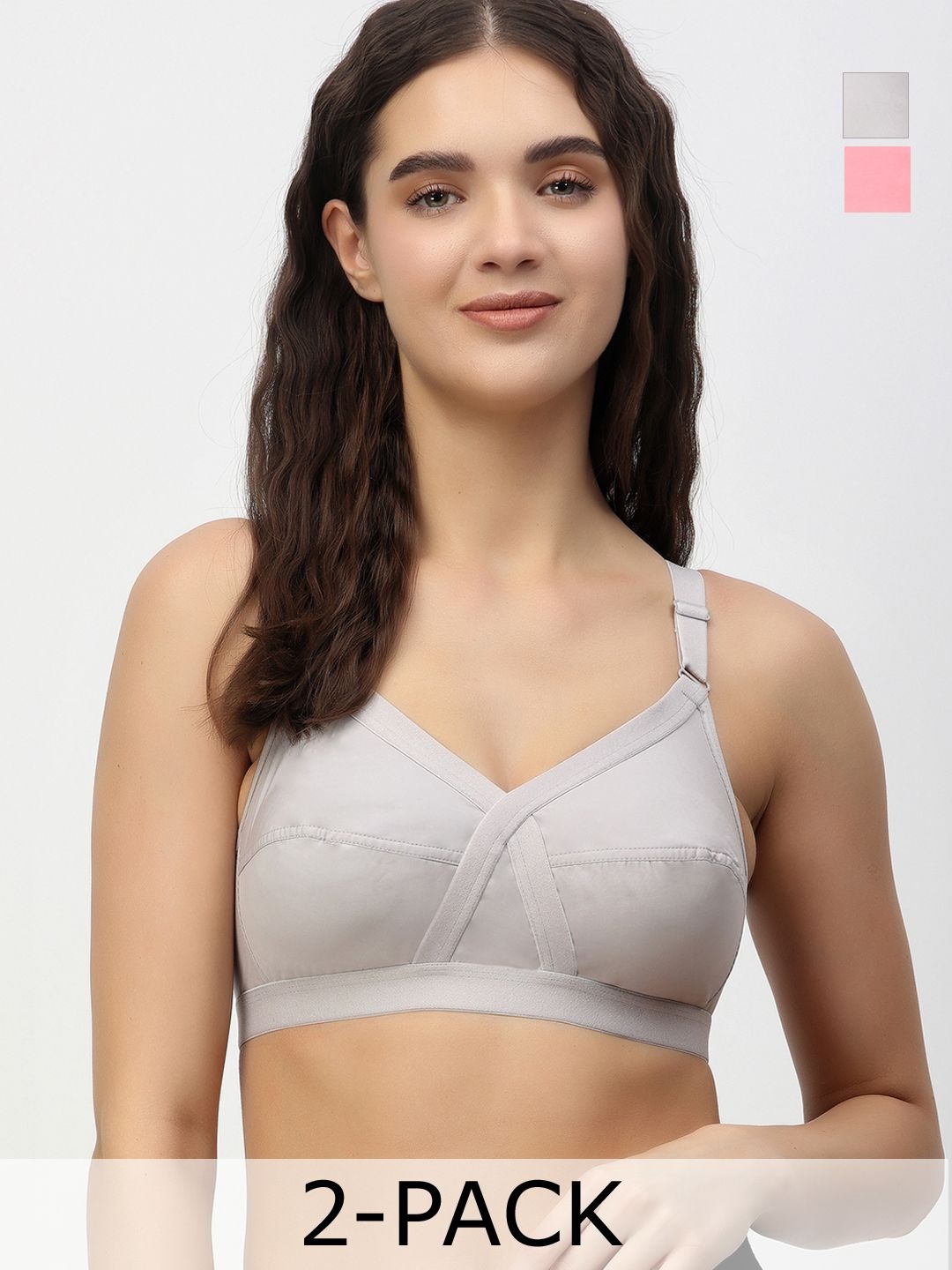 

Floret Pack of 2 Non-Padded Non-Wired Full Coverage Cotton Bras with All Day Comfort, Grey