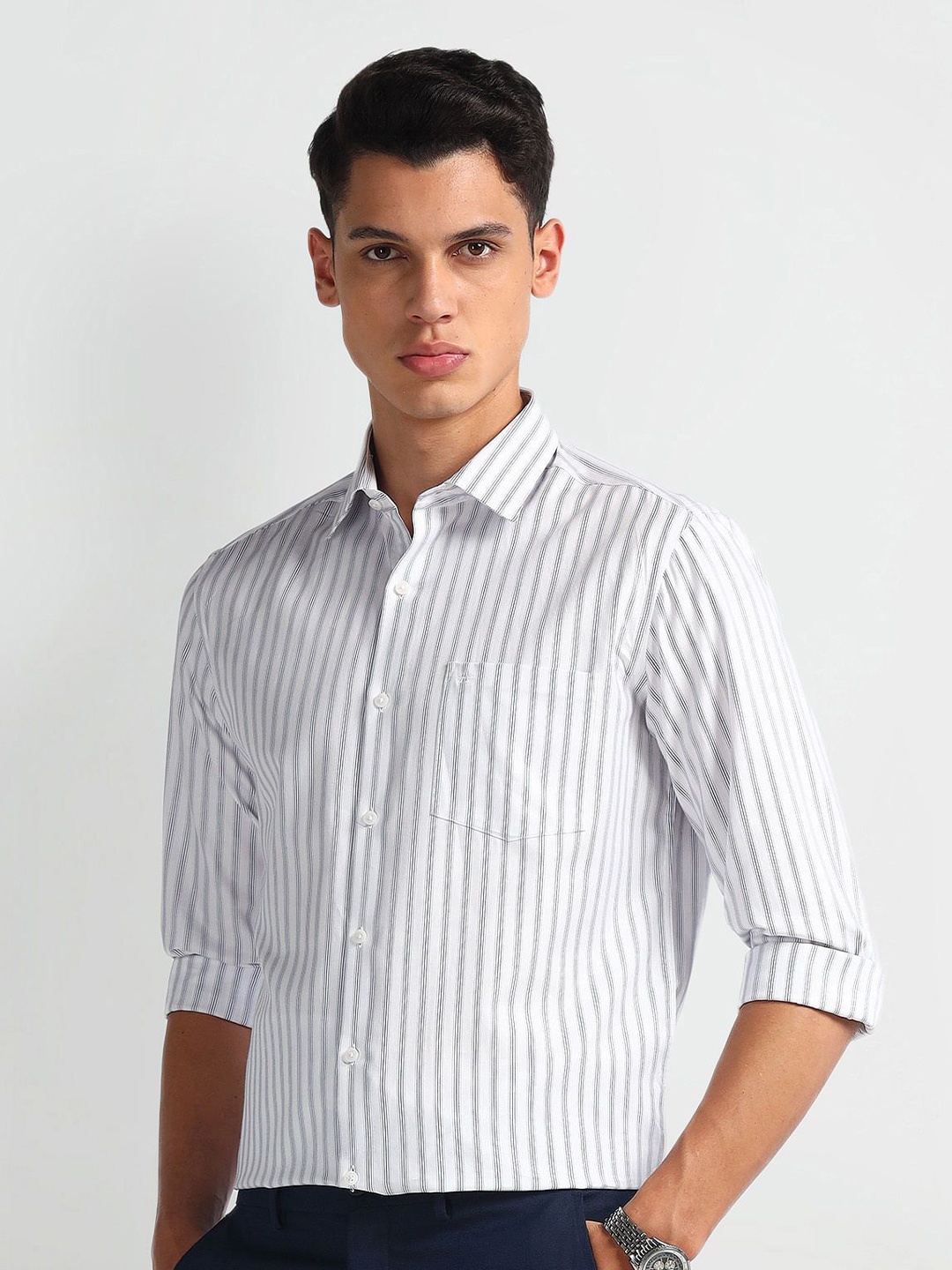 

Arrow Men Slim Fit Opaque Striped Formal Shirt, White