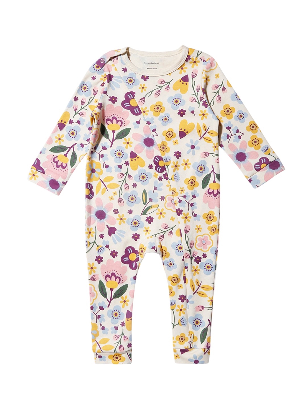 

My Milestones Infant Girls Floral Printed Pure Cotton Romper, Off white