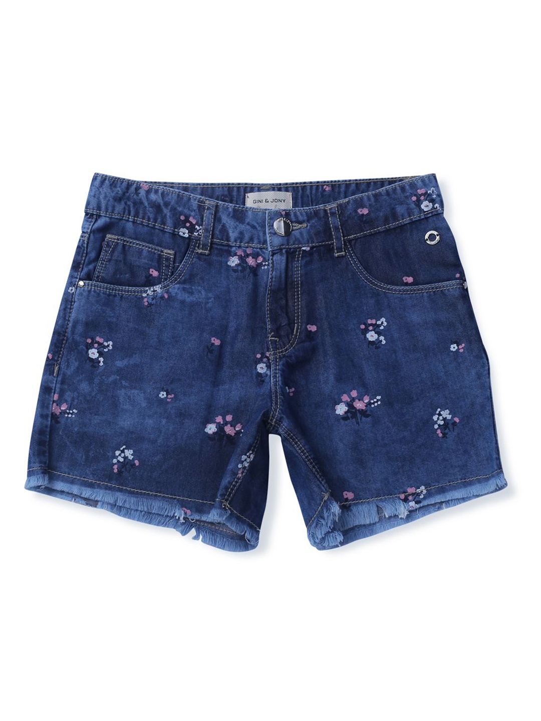 

Gini and Jony Girls Floral Washed Denim Shorts, Blue