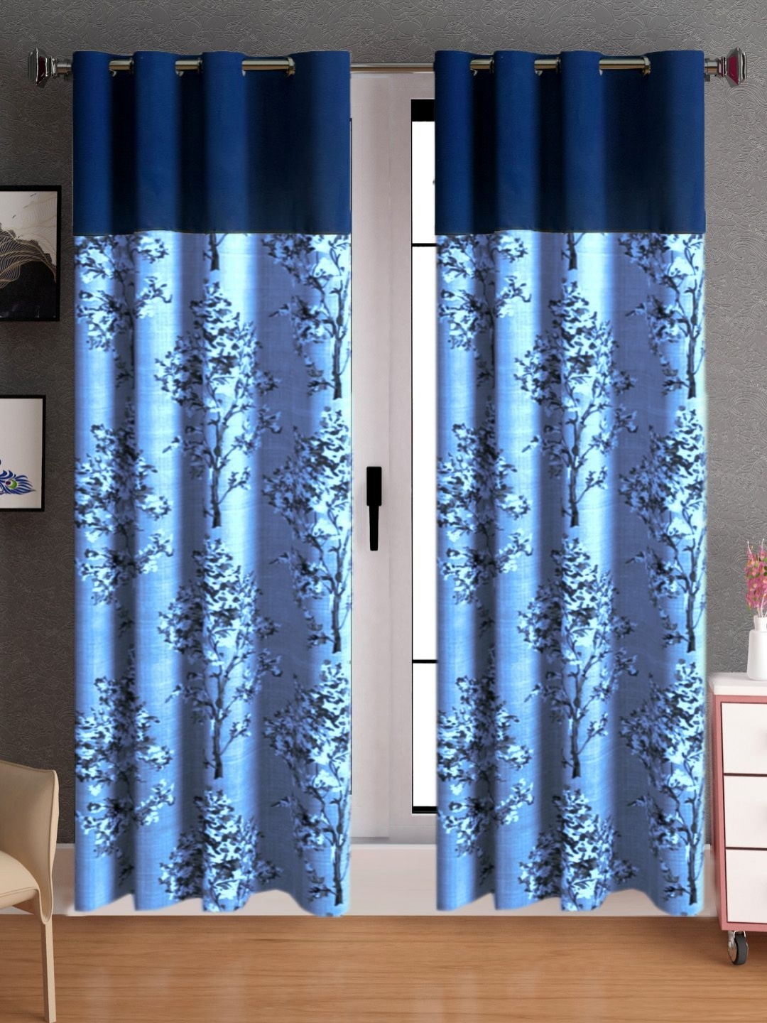 

Lunar Days Blue Set of 2 Floral Room Darkening Door Curtain