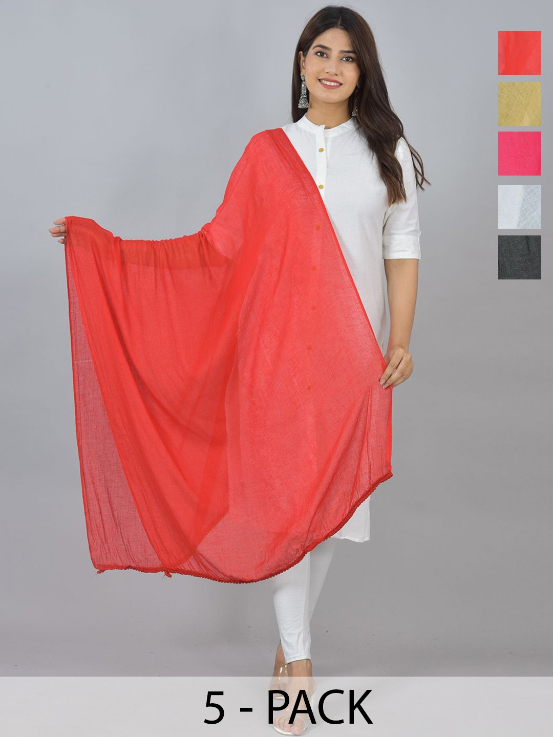 

LA FEMINAE Pack of 5 Pure Cotton Dupatta, White