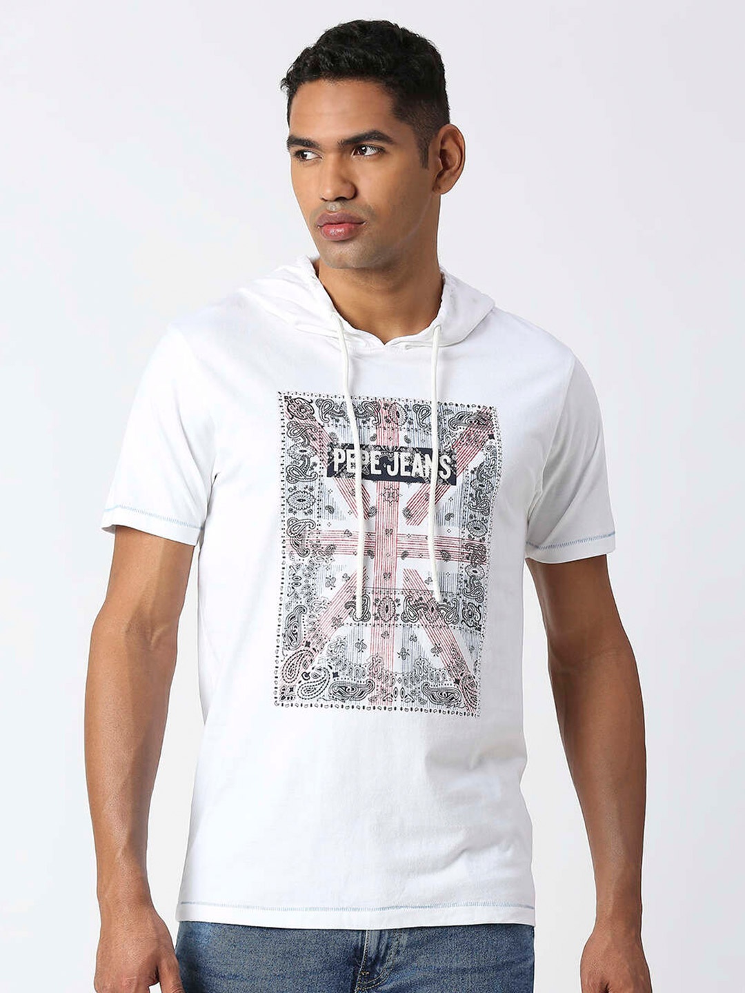 

Pepe Jeans Typography Printed Hooded Pure Cotton T-shirt, White