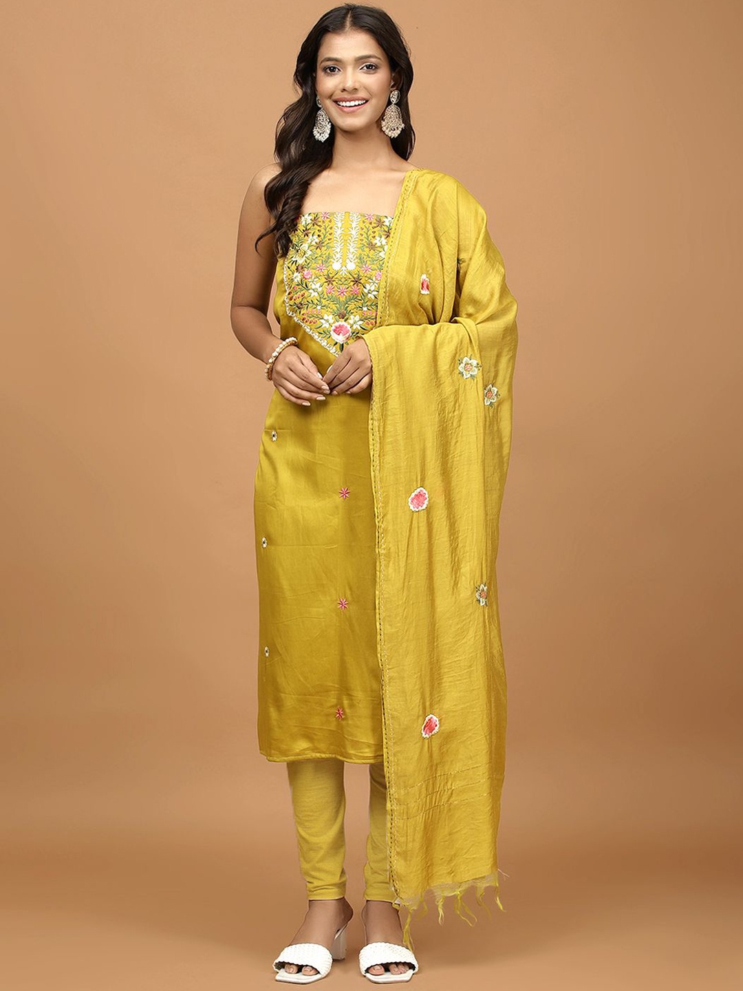 

Meena Bazaar Floral Embroidered Unstitched Dress Material, Green