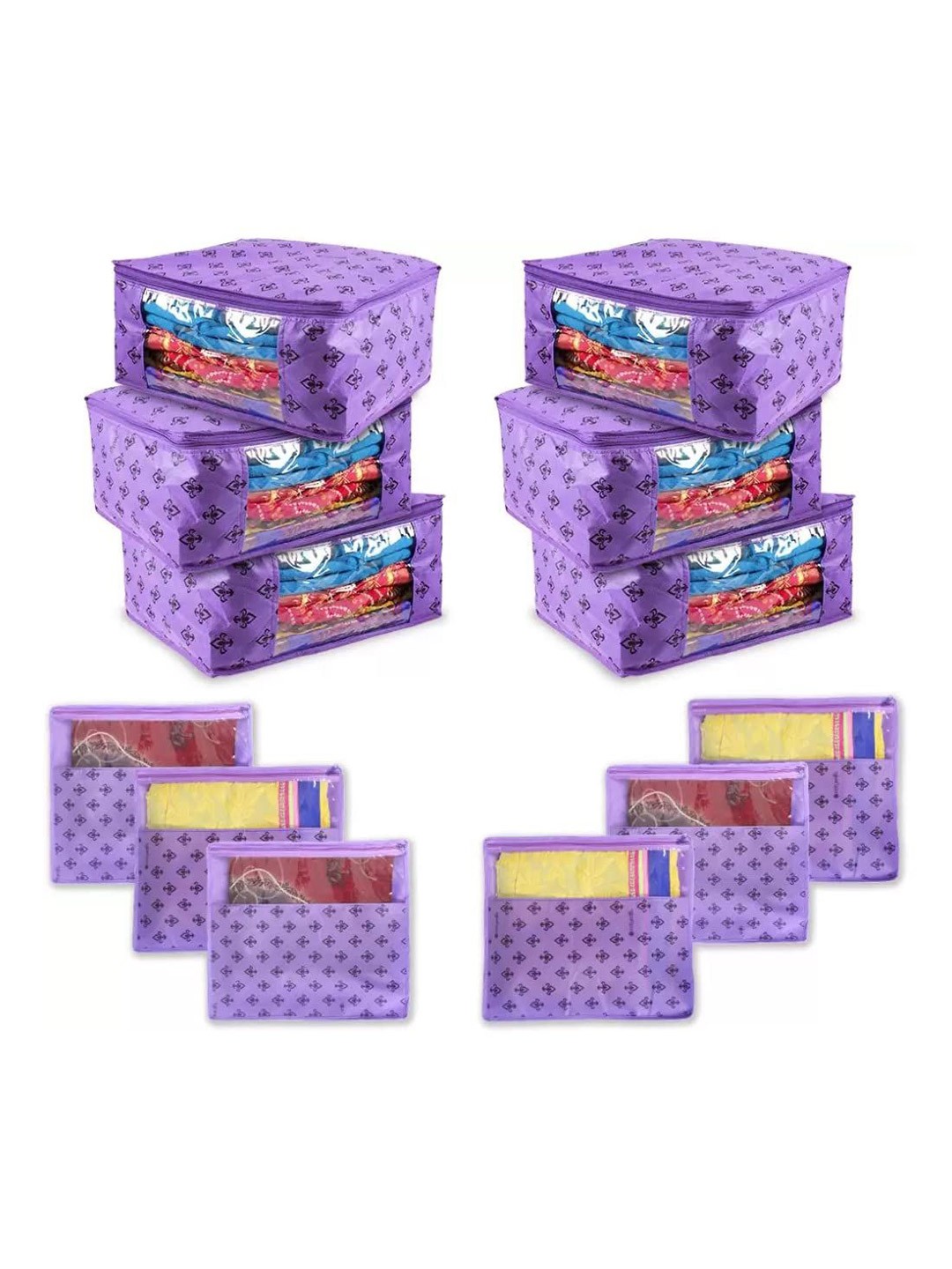 

prettykrafts Purple & Black 6 Pieces Ethnic Printed Reusable Multi-Utility Organisers