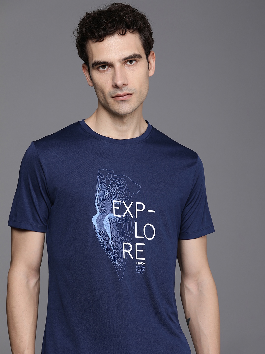 

HRX by Hrithik Roshan Rapid Dry Antimicrobial Finish Typography Printed T-shirt, Navy blue