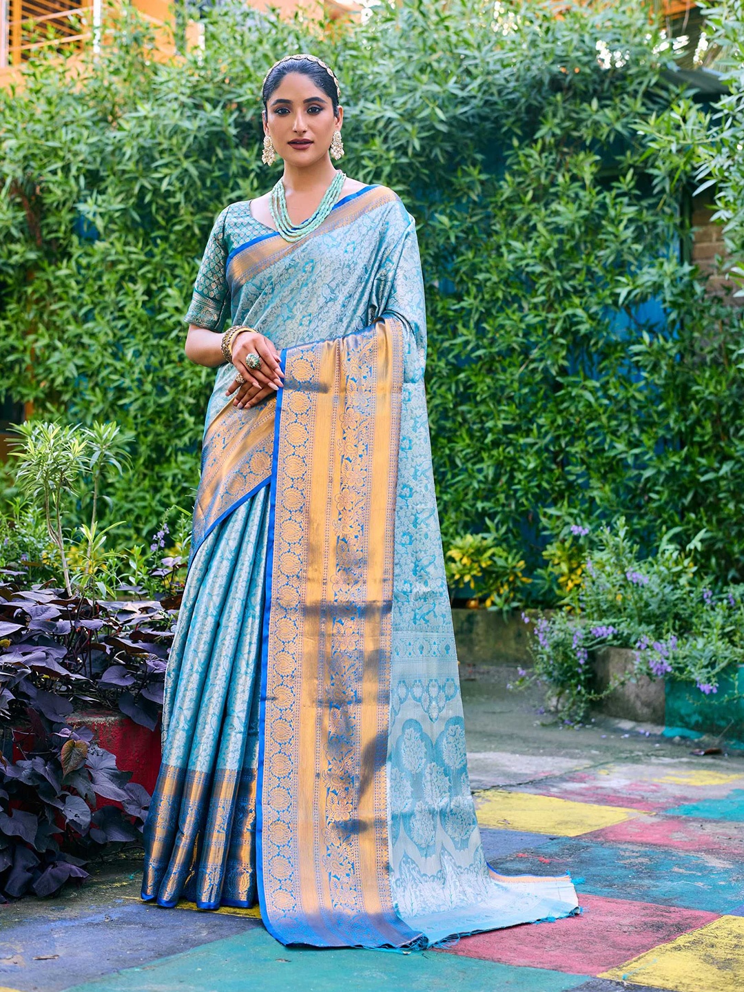 

Kandora Woven Design Zari Pure Silk Banarasi Saree, Blue