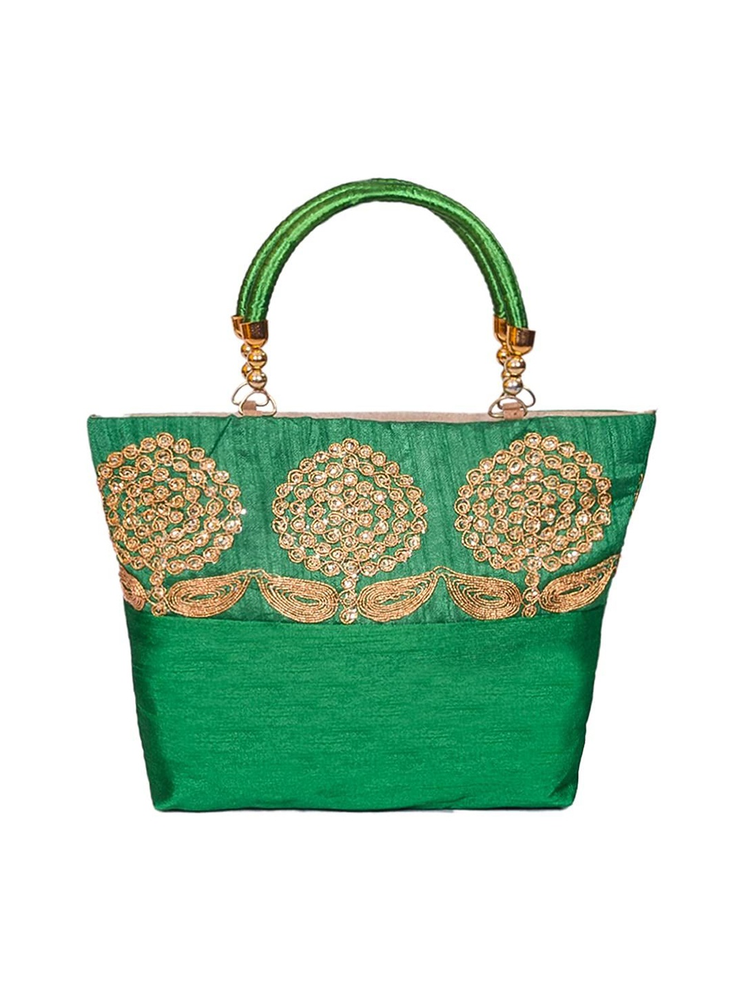 

prettykrafts Floral Embellished Structured Handheld Bag, Green