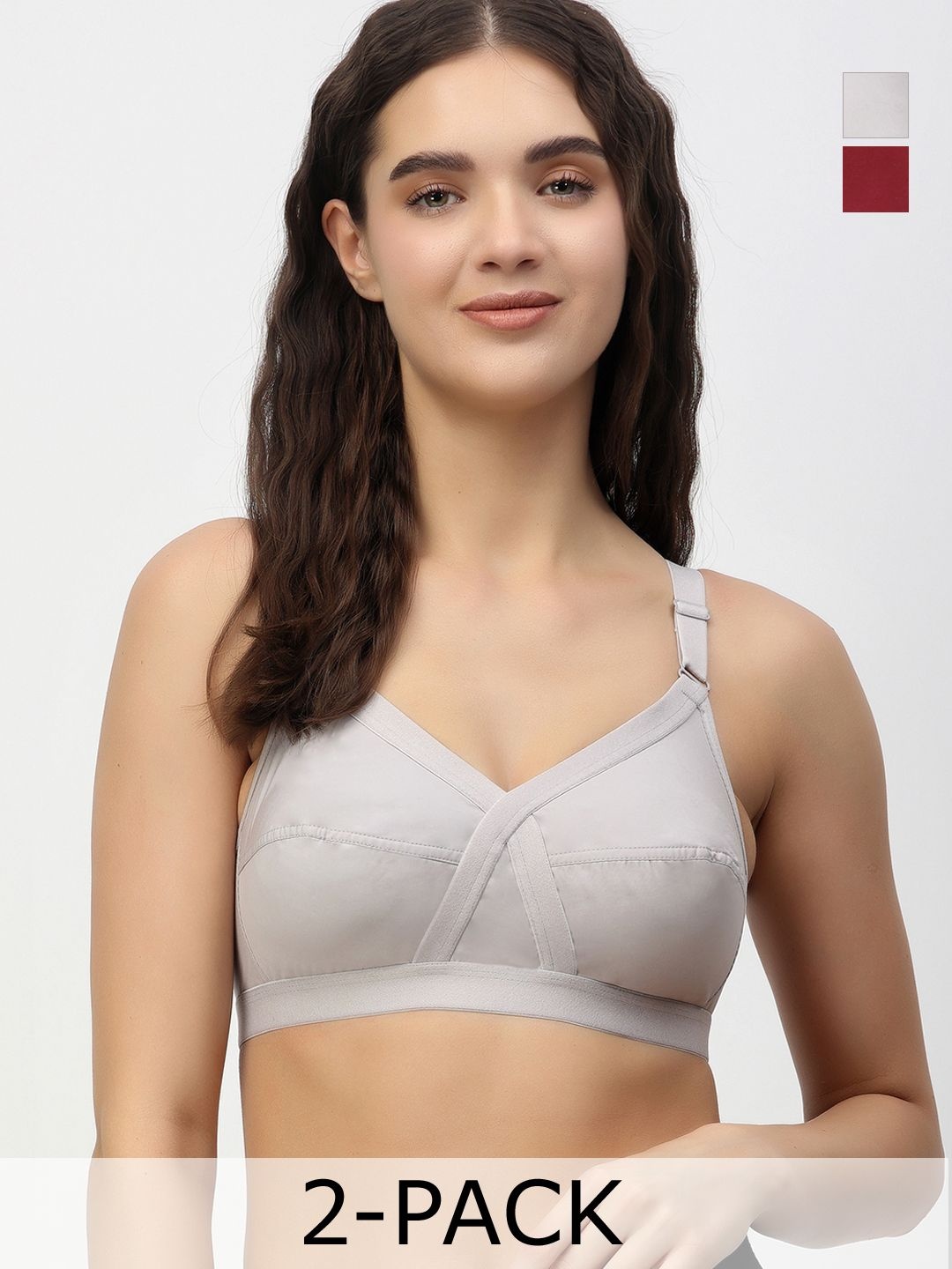 

Floret Pack of 2 Non-Padded Non-Wired Full Coverage Cotton Bras with All Day Comfort, Grey