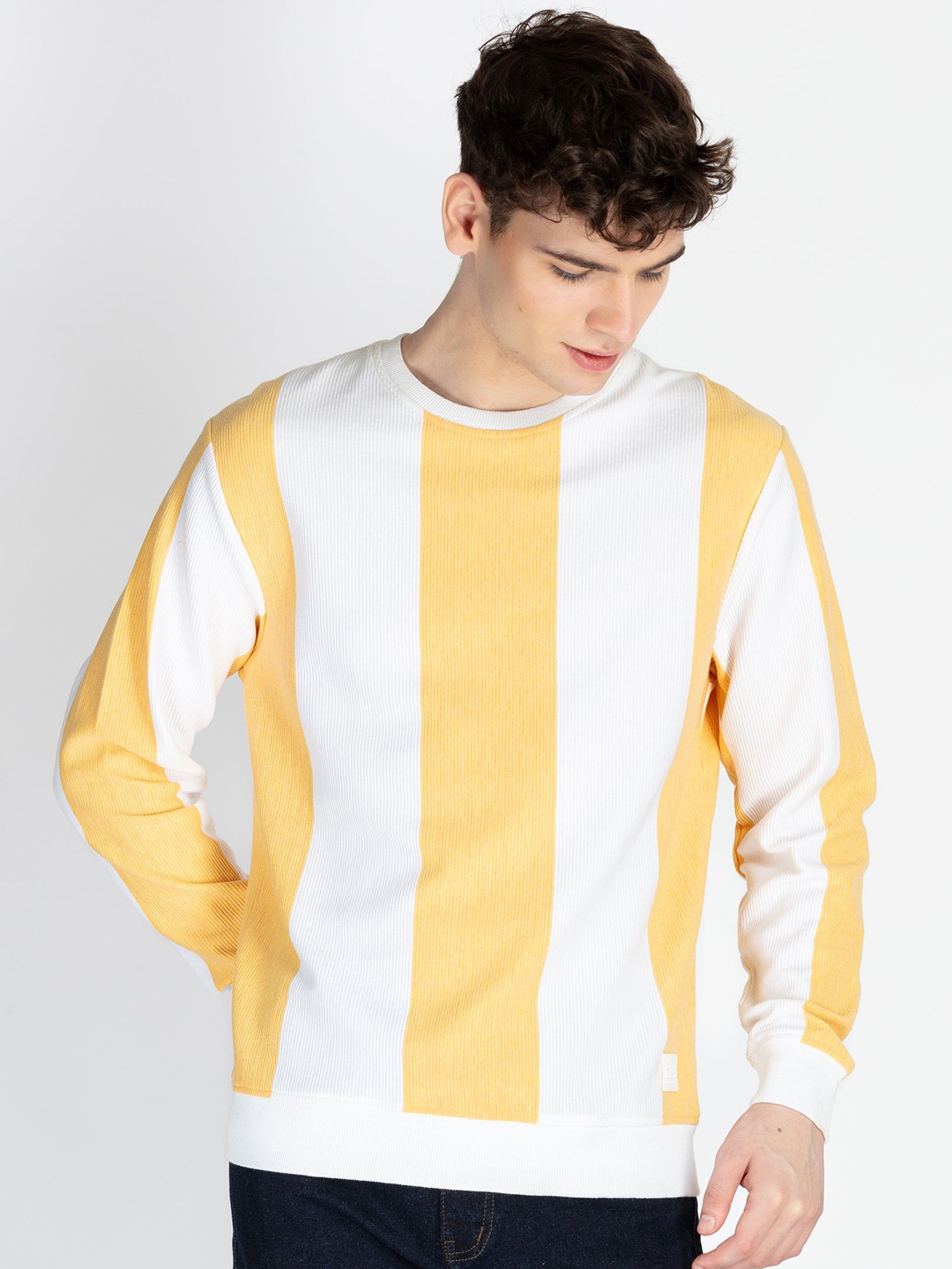 

Status Quo Men Striped Hooded Sweatshirt, Yellow