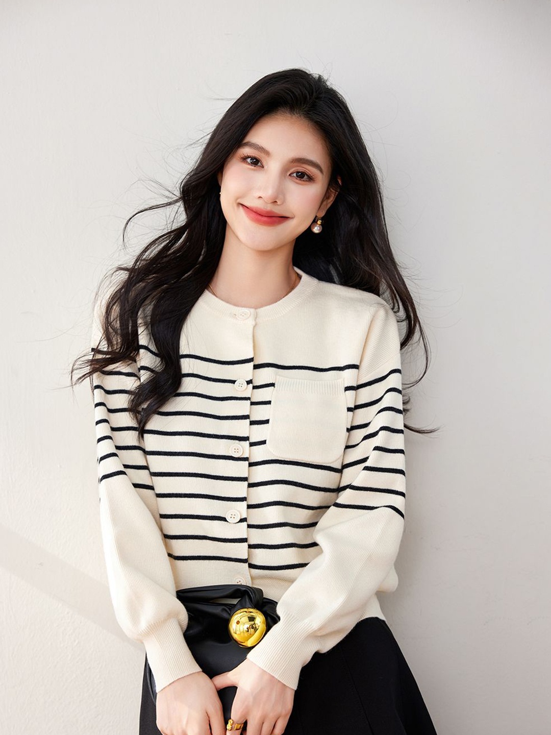 

JC Collection Women Striped Cardigan, White