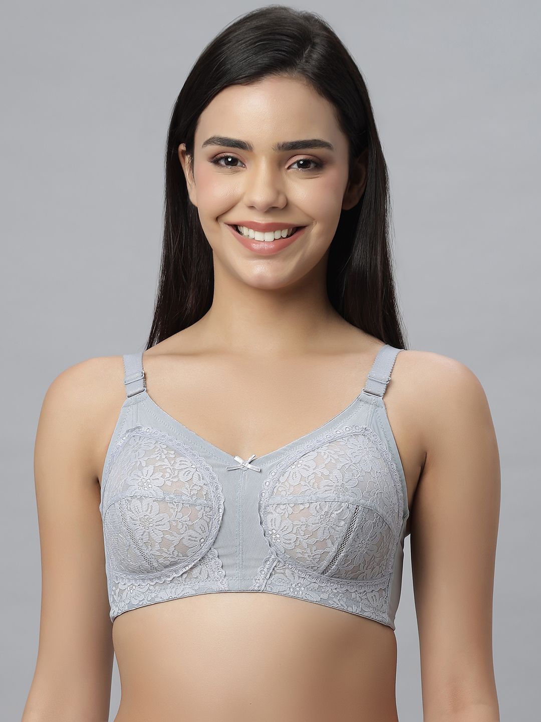 

Bluenixie Floral Bra Full Coverage, Grey