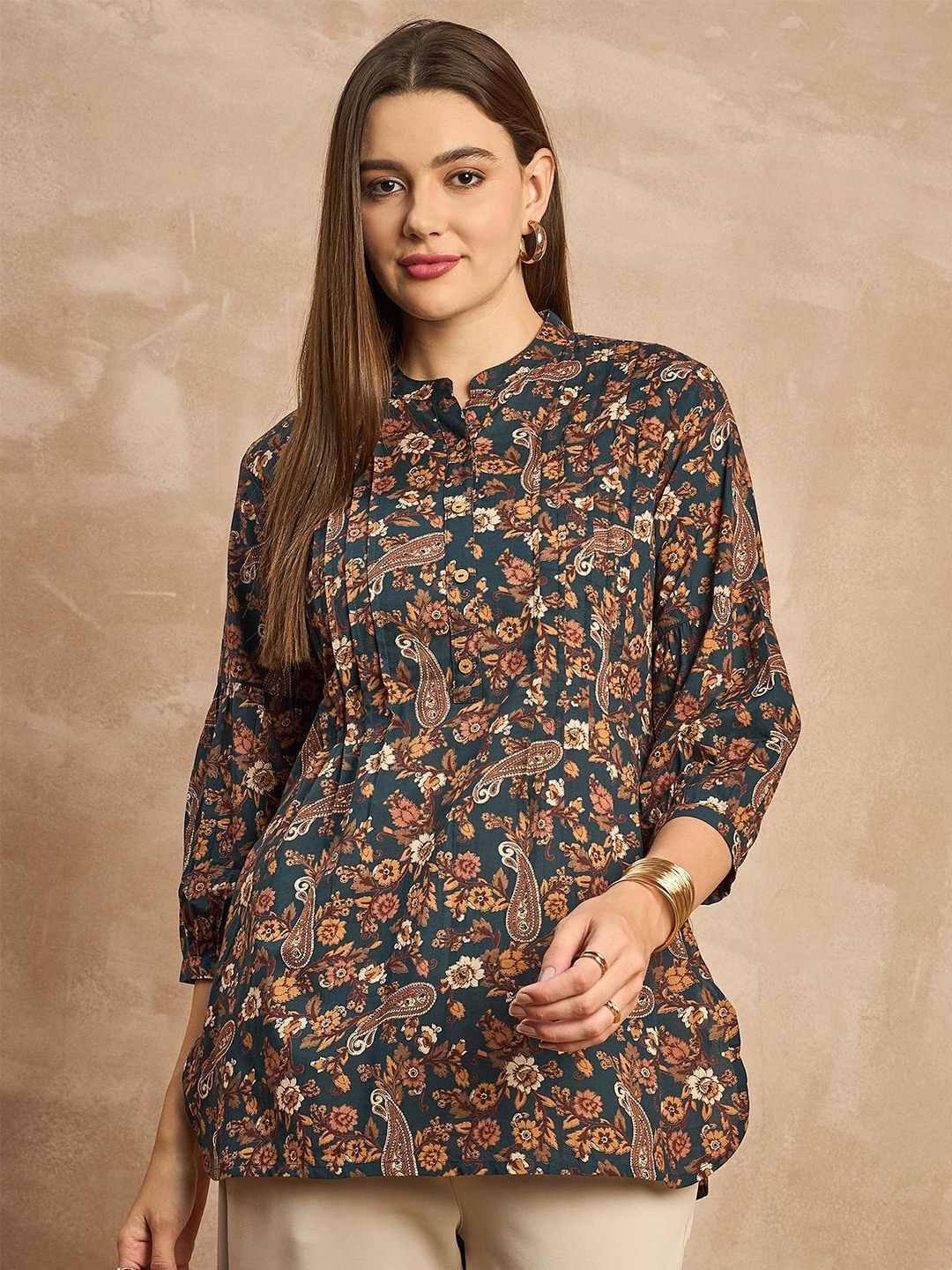 

all about you Mandarin Collar Printed Tunic, Green