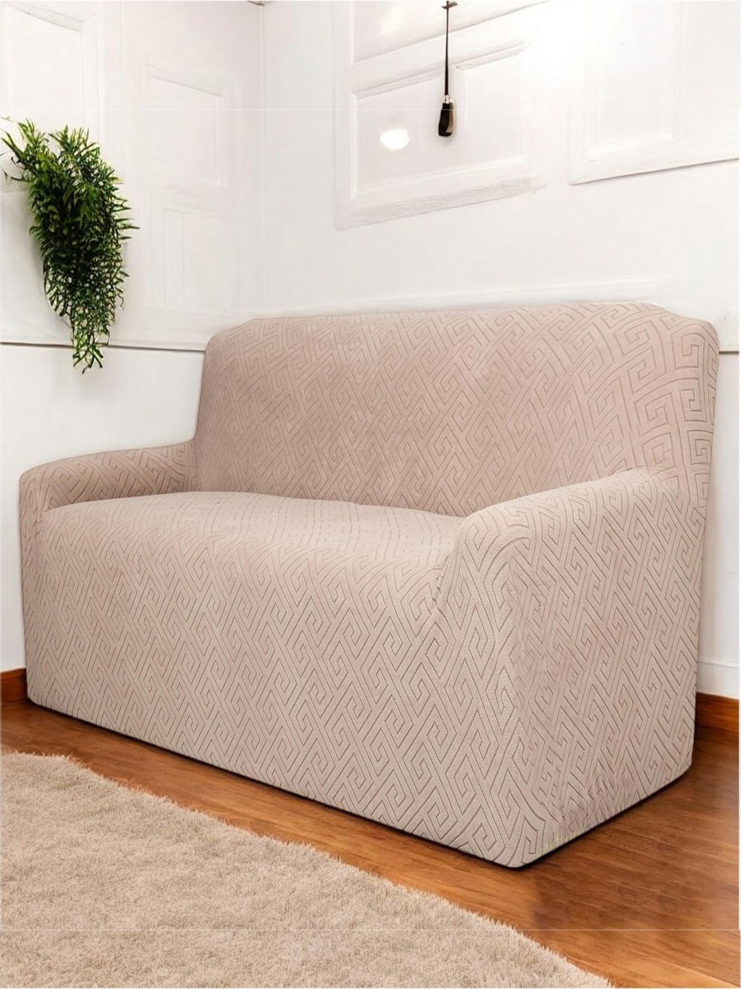 

HOUSE OF QUIRK Universal Camel Brown Self Design Jacquard Sofa Cover