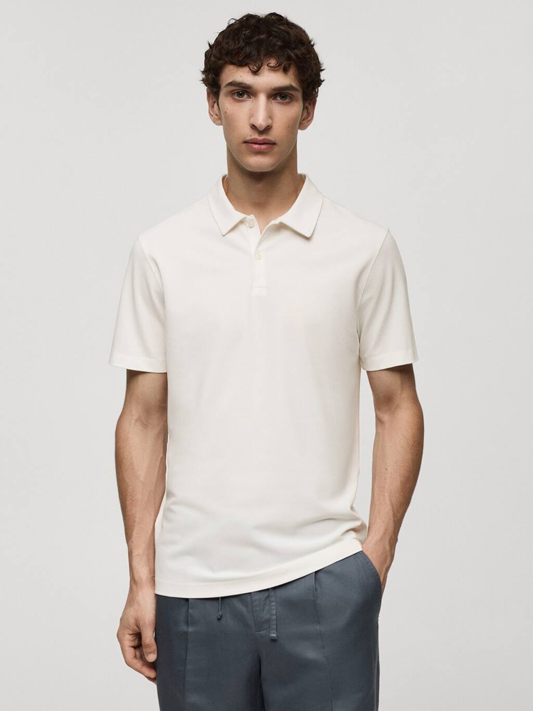 

MANGO MAN Pique Polo Collar Slim Fit T-shirt, White