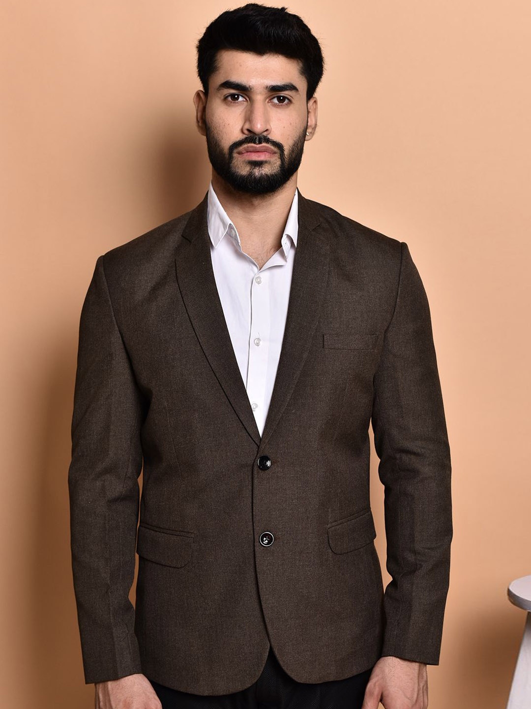 

PRINTCULTR Notched Lapel Single-Breasted Casual Blazer, Brown