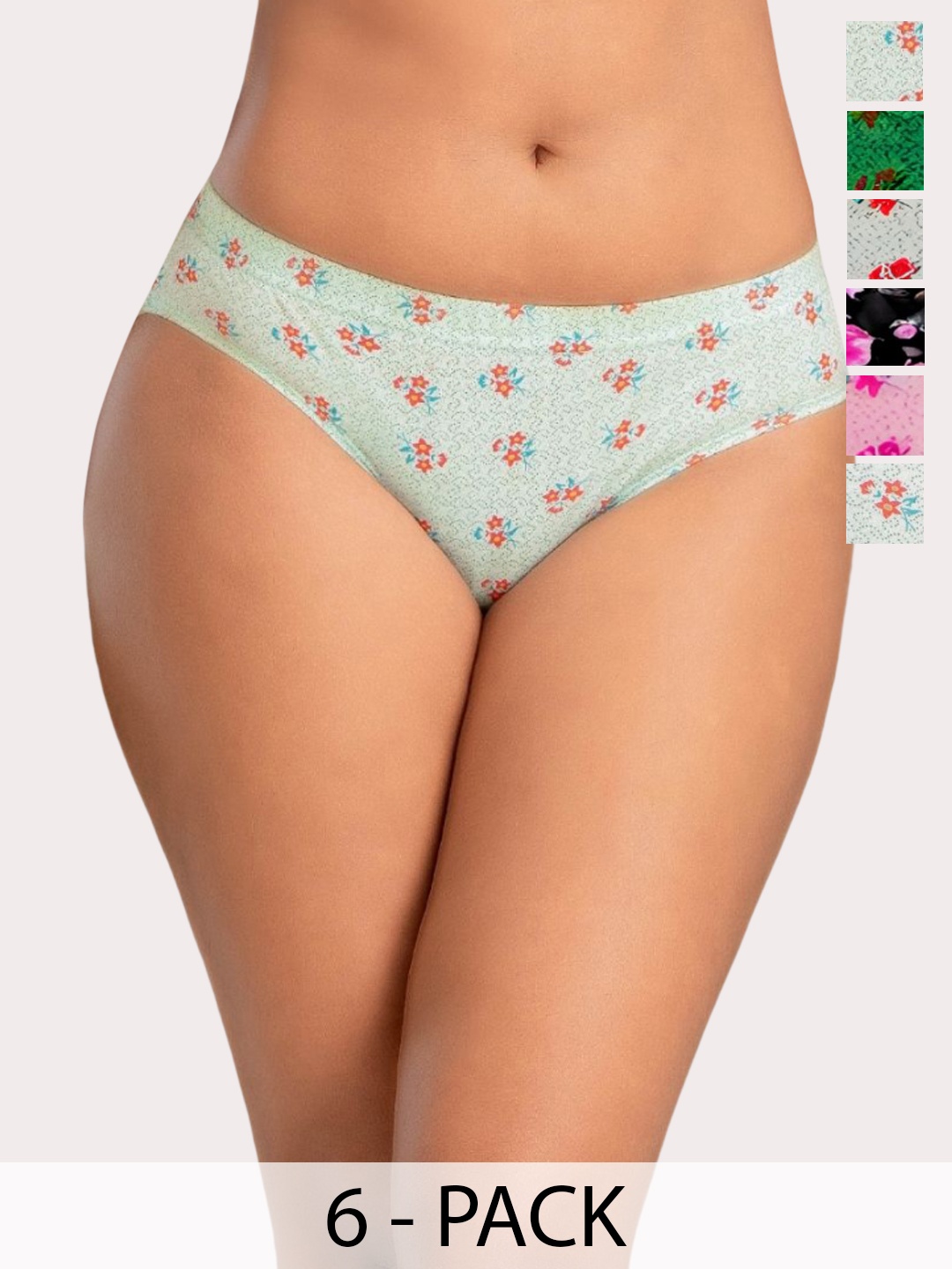

BRIDA LADIES INNERWEAR Women Pack Of 6 Assorted Pure Cotton Hipster Briefs