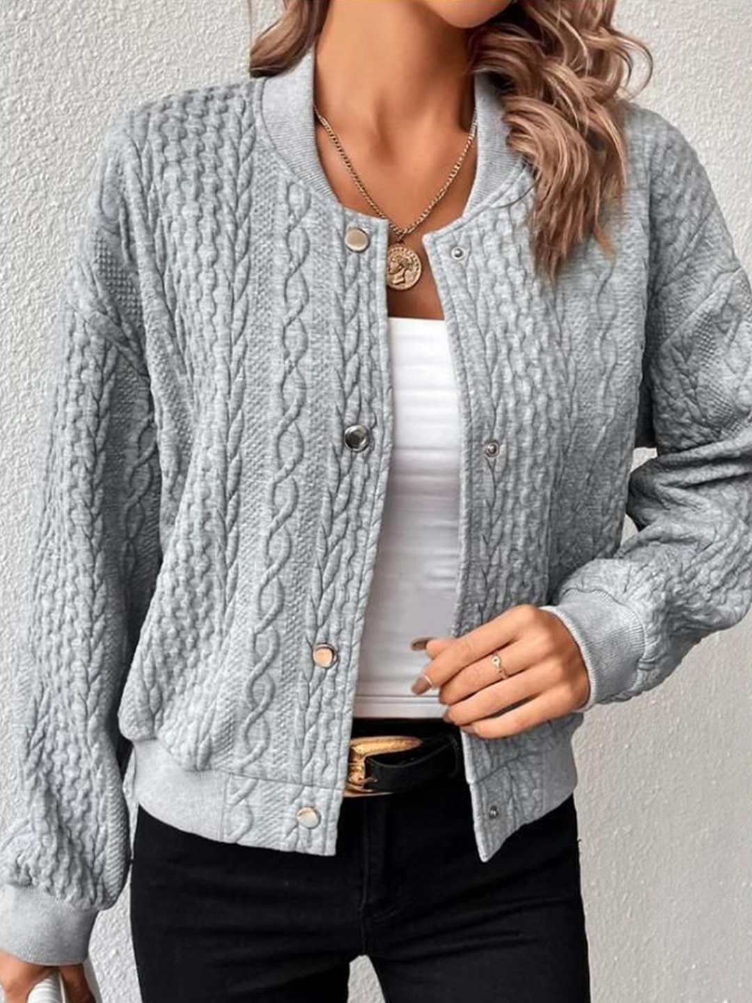

StyleCast Women Open Front Jacket with Patchwork, Grey