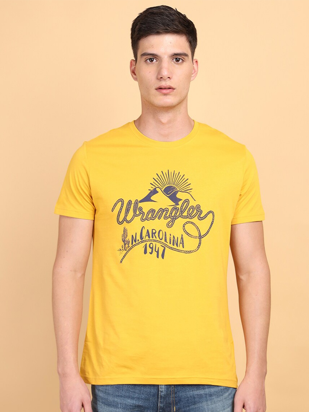 

Wrangler Brand Logo Printed Cotton T-shirt, Yellow