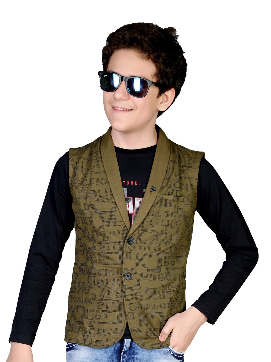 

MashUp Printed Long Sleeve T-Shirt With Waist Coat, Black