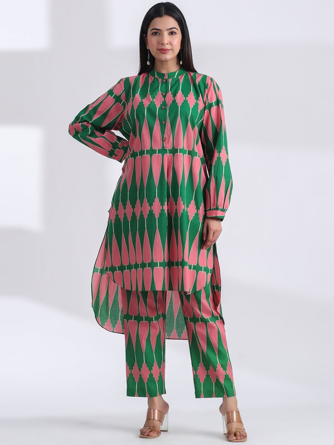 

JAIPURRANG Geometric Printed Pure Cotton Tunic And Trouser, Pink