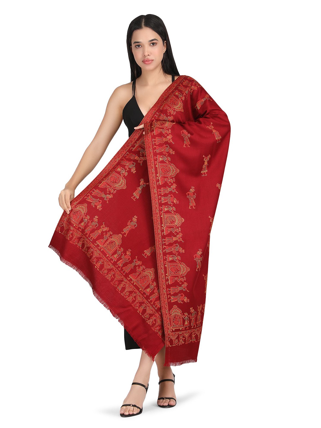 

Stole & Yarn Unisex Woven Design Stole, Red