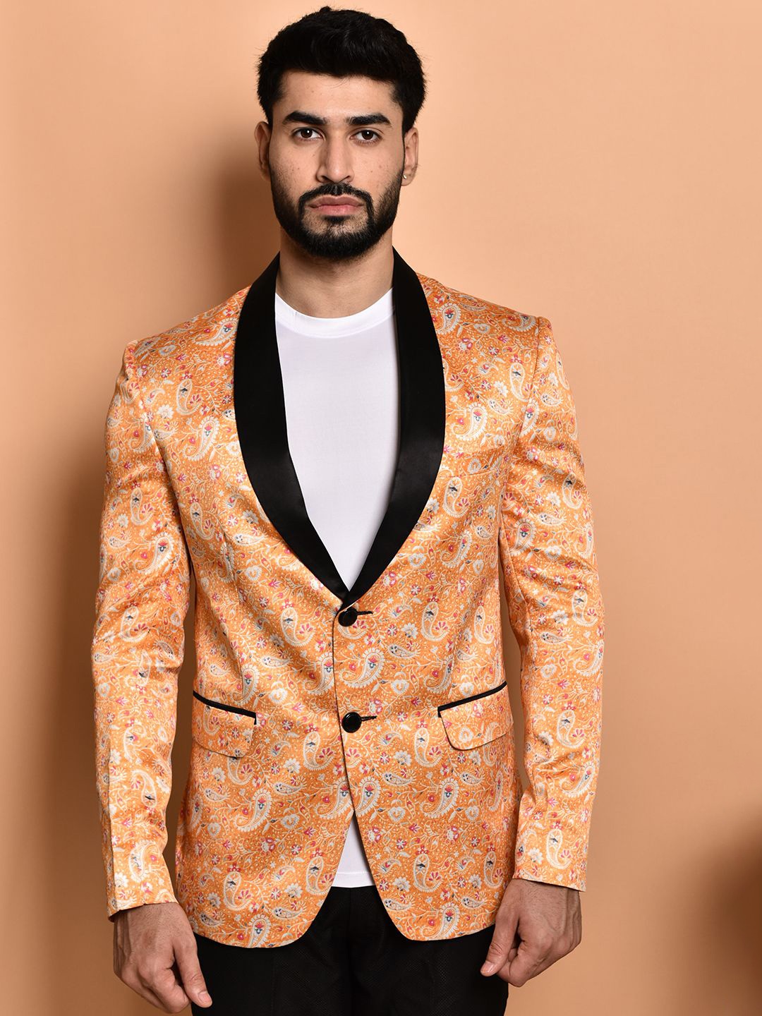

PRINTCULTR Shawl Collar Printed Single-Breasted Casual Blazer, Orange