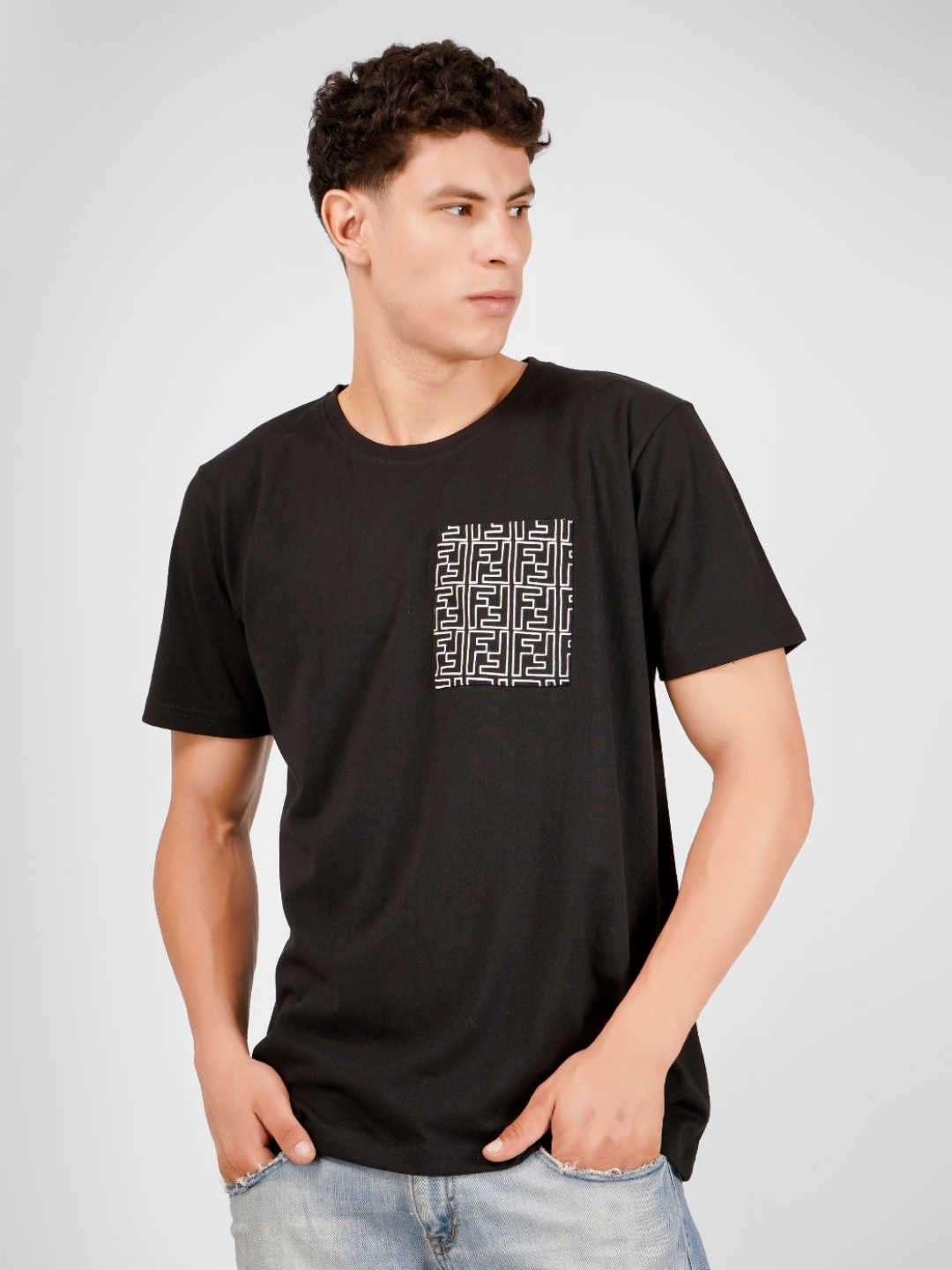 

MIMID Men Solid Round Neck Cotton Relaxed Fit T-shirt, Black