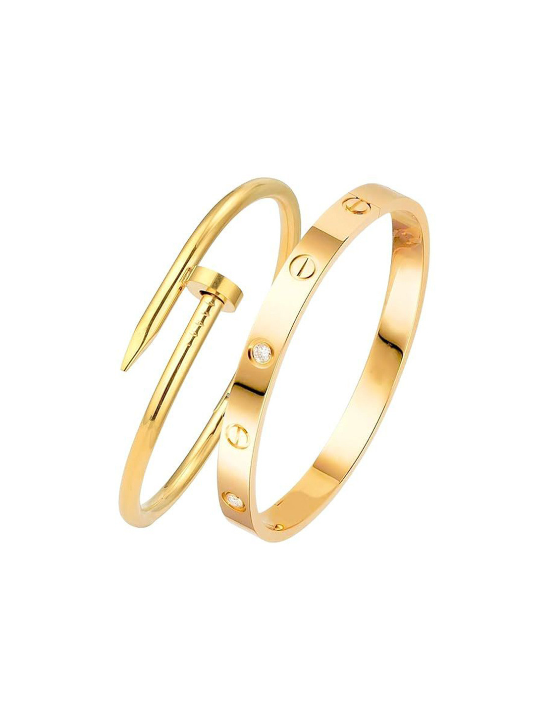 

MEENAZ Set Of 2 Gold-Plated Stainless Steel Anti Tarnish Stone Studded Kada Bracelets