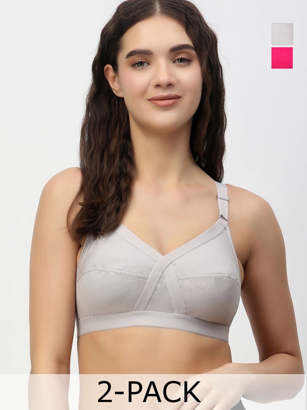 

Floret Pack of 2 Non-Padded Non-Wired Full Coverage Cotton Bras with All Day Comfort, Grey