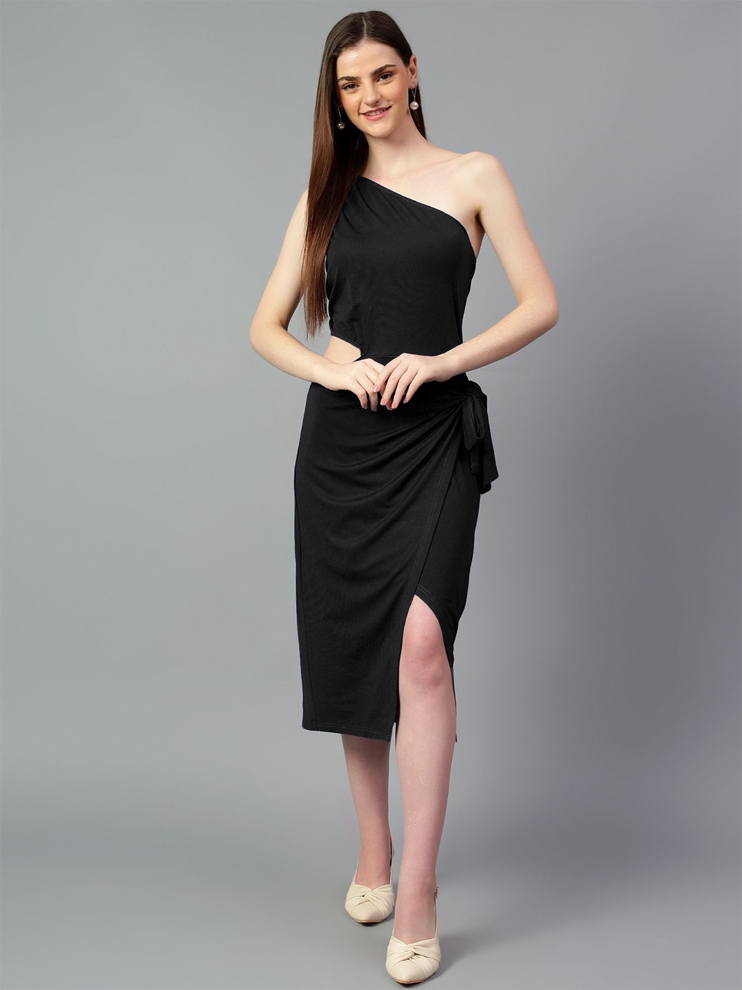 

Kotty One Shoulder Sheath Midi Dress, Black