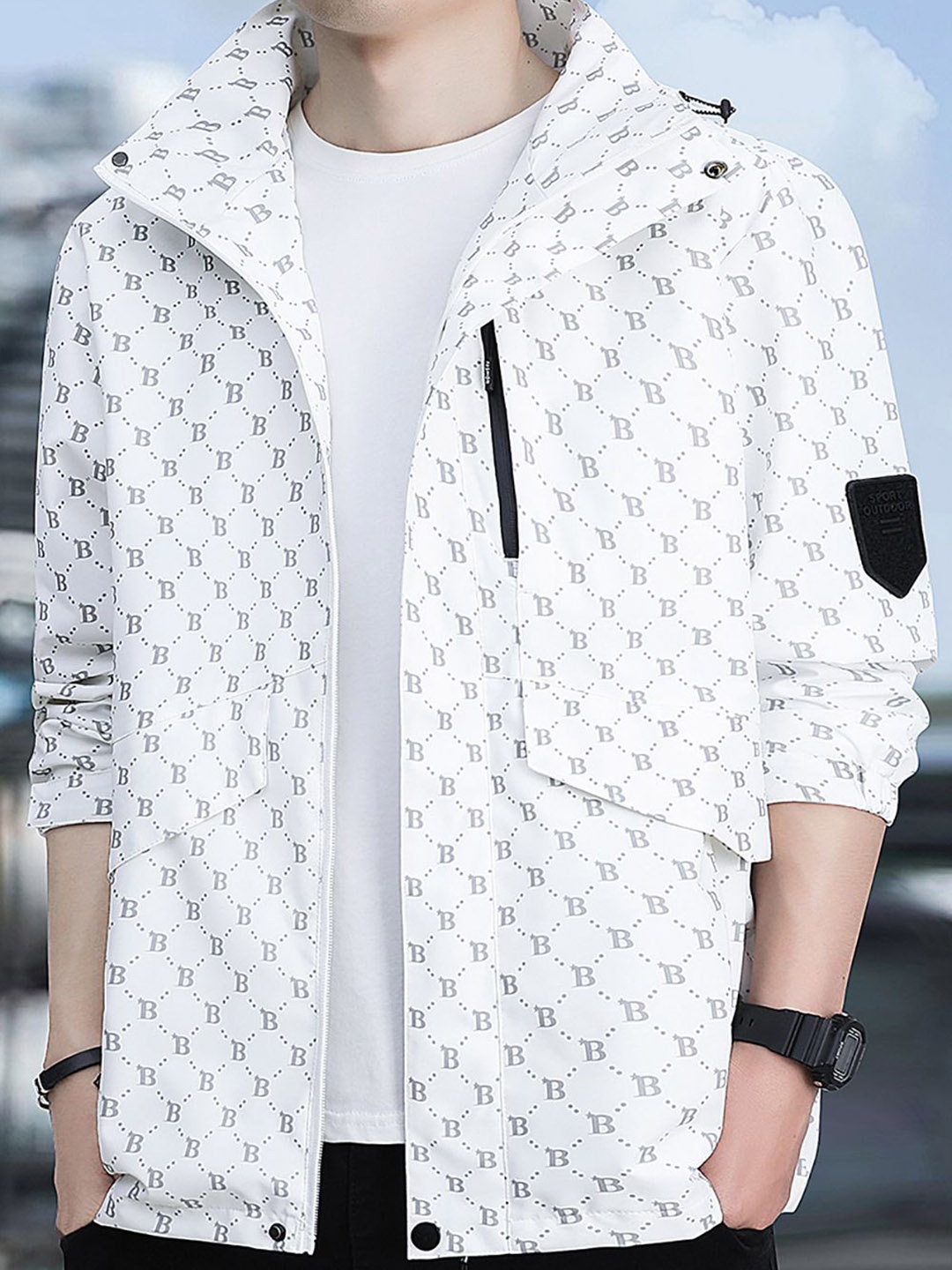 

StyleCast x Revolte Men Printed Open Front Hooded Jacket, White