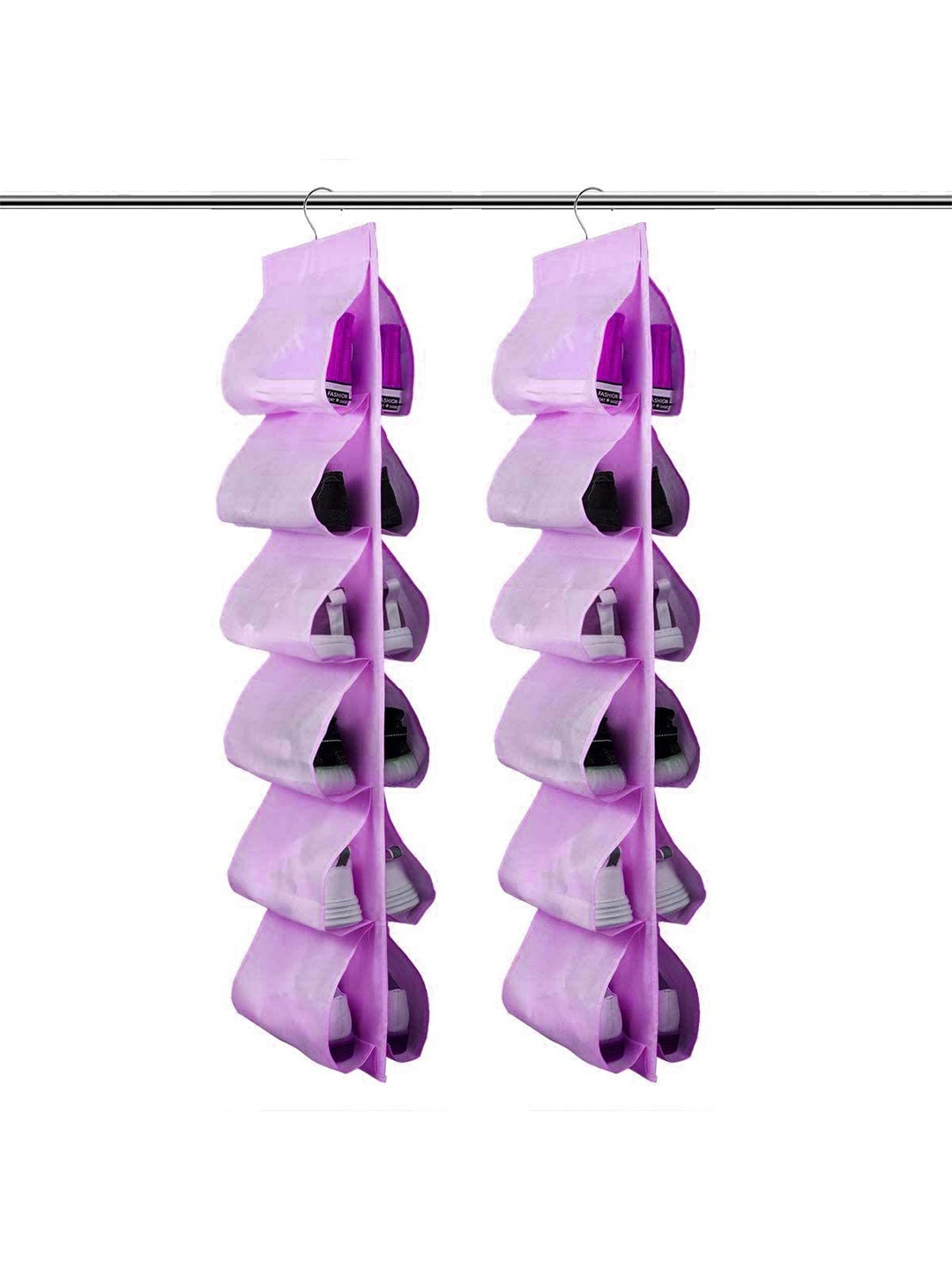 

prettykrafts Pink 2 Pieces 12 pockets Reusable Hanging Shoe Organisers