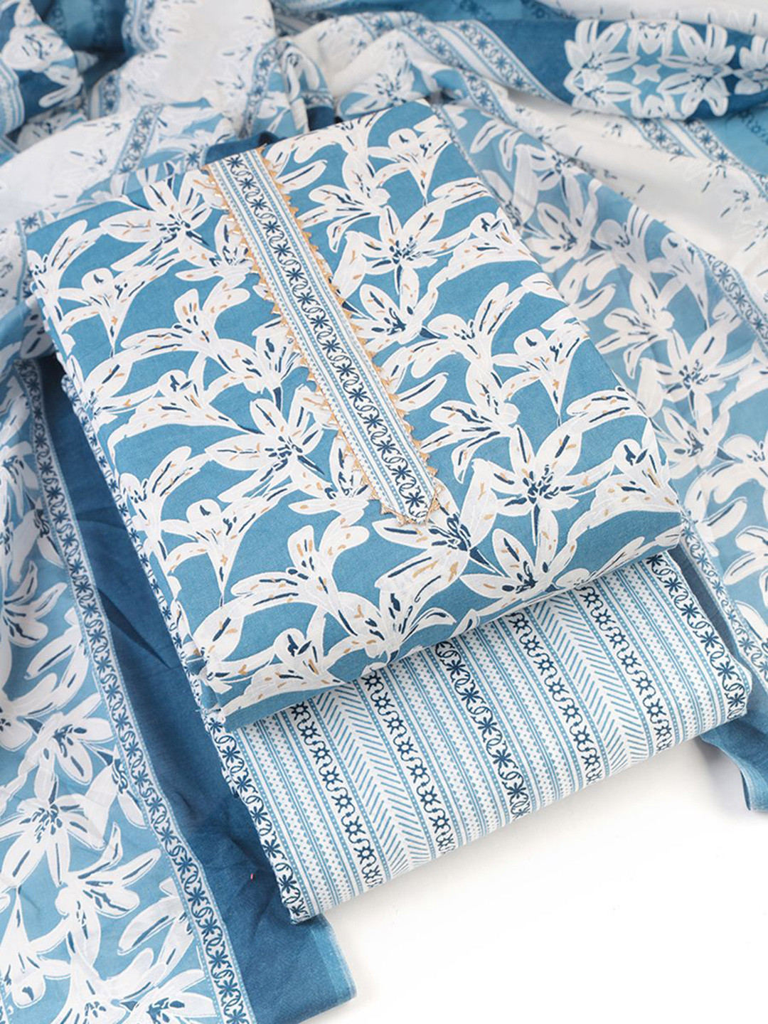 

Sun Fashion And Lifestyle Printed Unstitched Dress Material, Blue