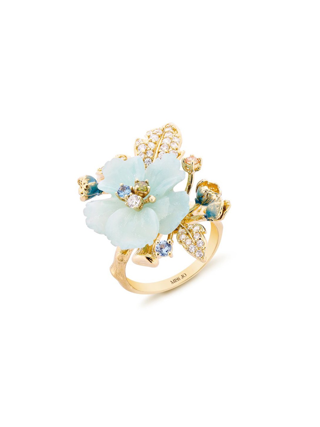 

MISS JO 925 Sterling Silver Gold-Plated Stone-Studded Poppy Waltz Cocktail Finger Ring