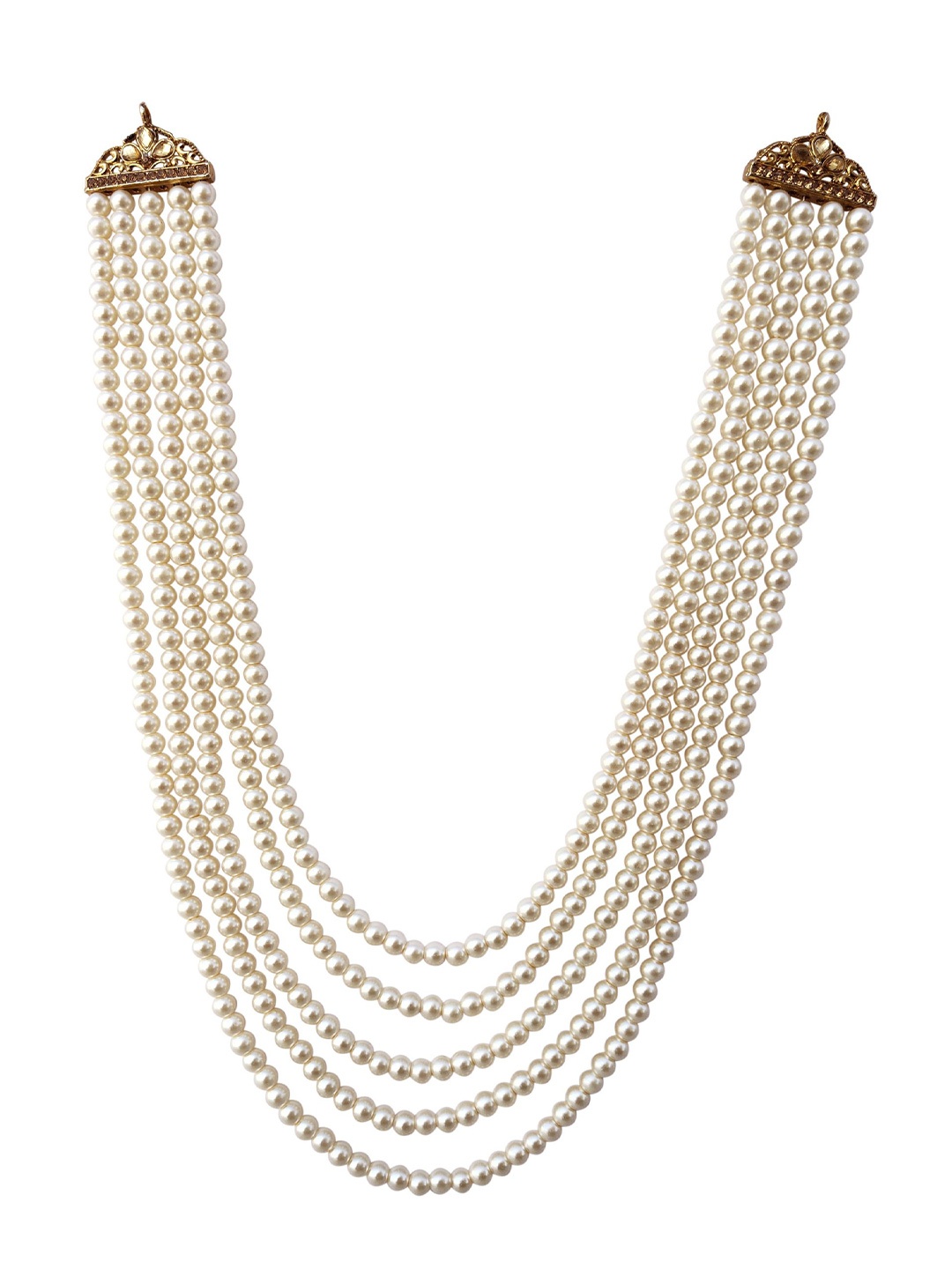 

Radhe Creation Men Gold-Plated Moti Mala Pearls Beaded Six Layered Necklace