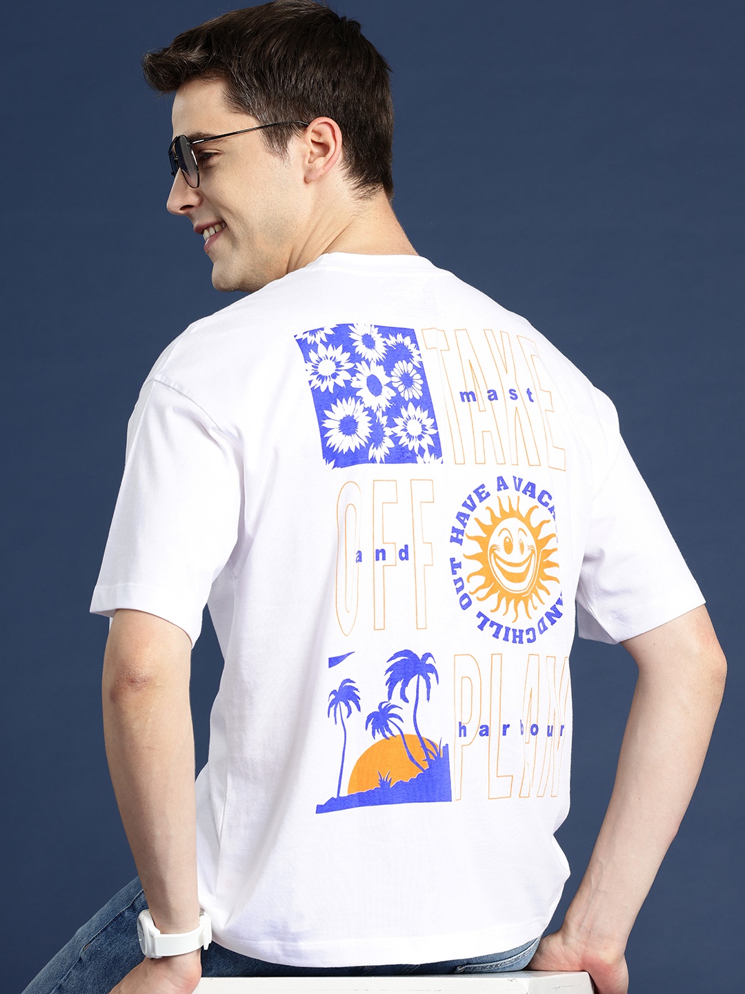 

Mast & Harbour Printed Drop-Shoulder Sleeves Oversized T-shirt, White