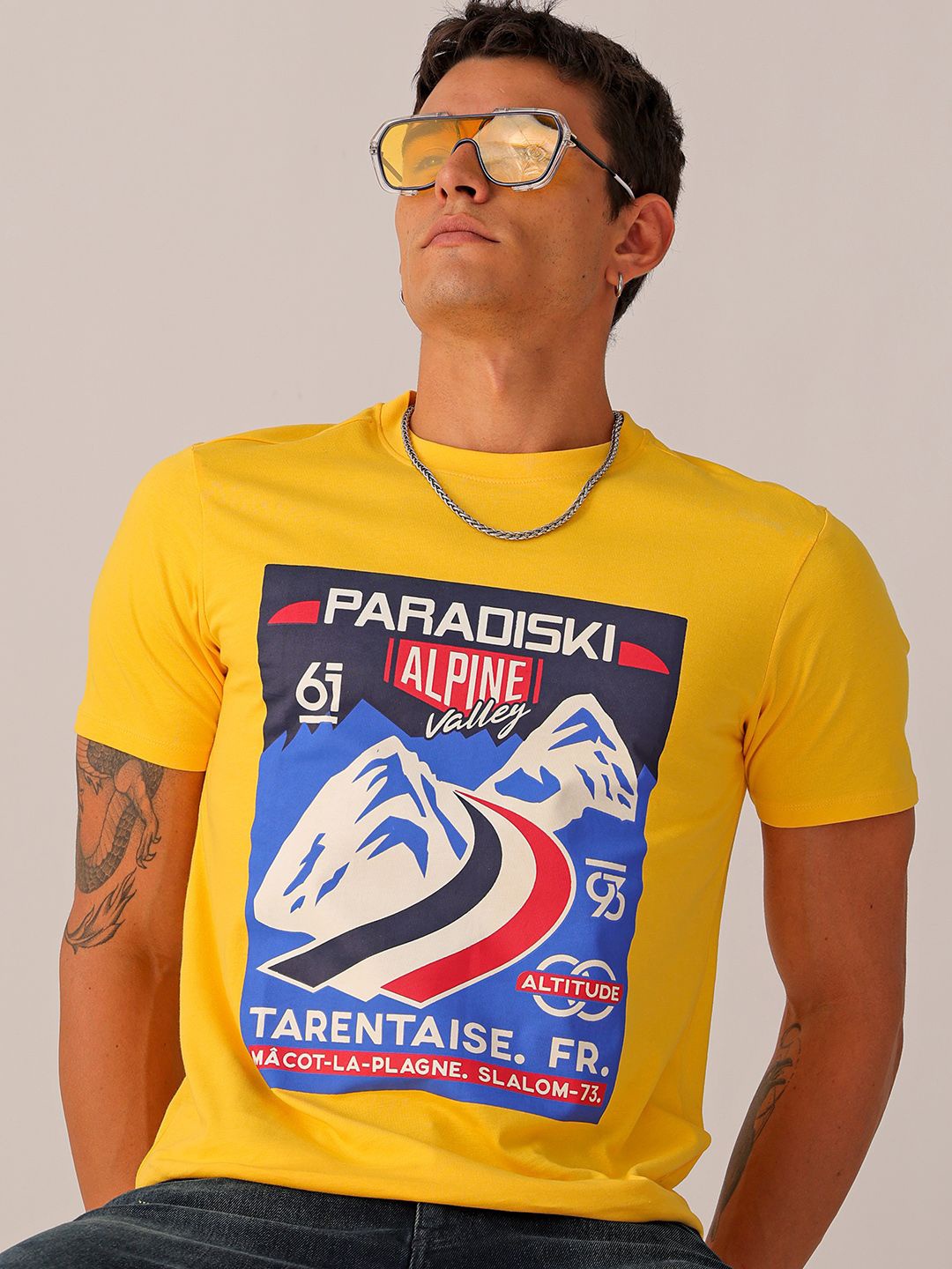 

The Indian Garage Co Men Typography Printed Slim Fit T-shirt, Yellow