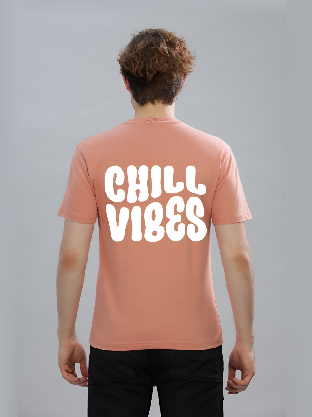 

FALTU.CO Men Typography Printed Round Neck Pure Cotton Oversized T-shirt, Peach