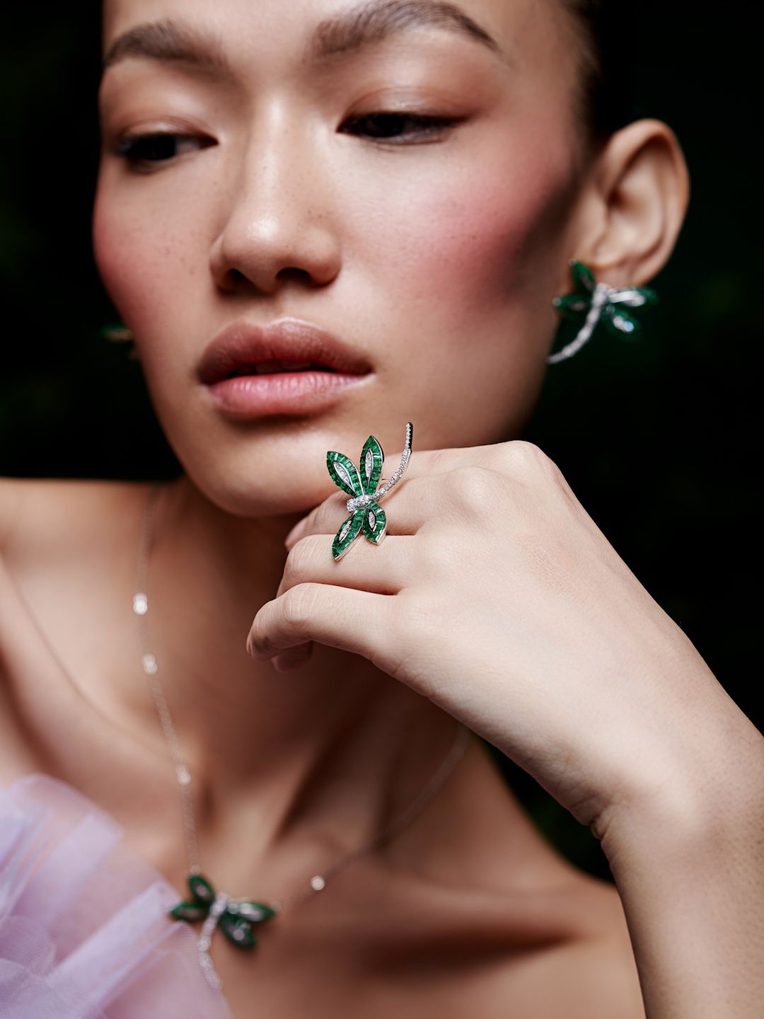 

MISS JO Rhodium Plated Dragon Fly Charm Finger Ring, Green