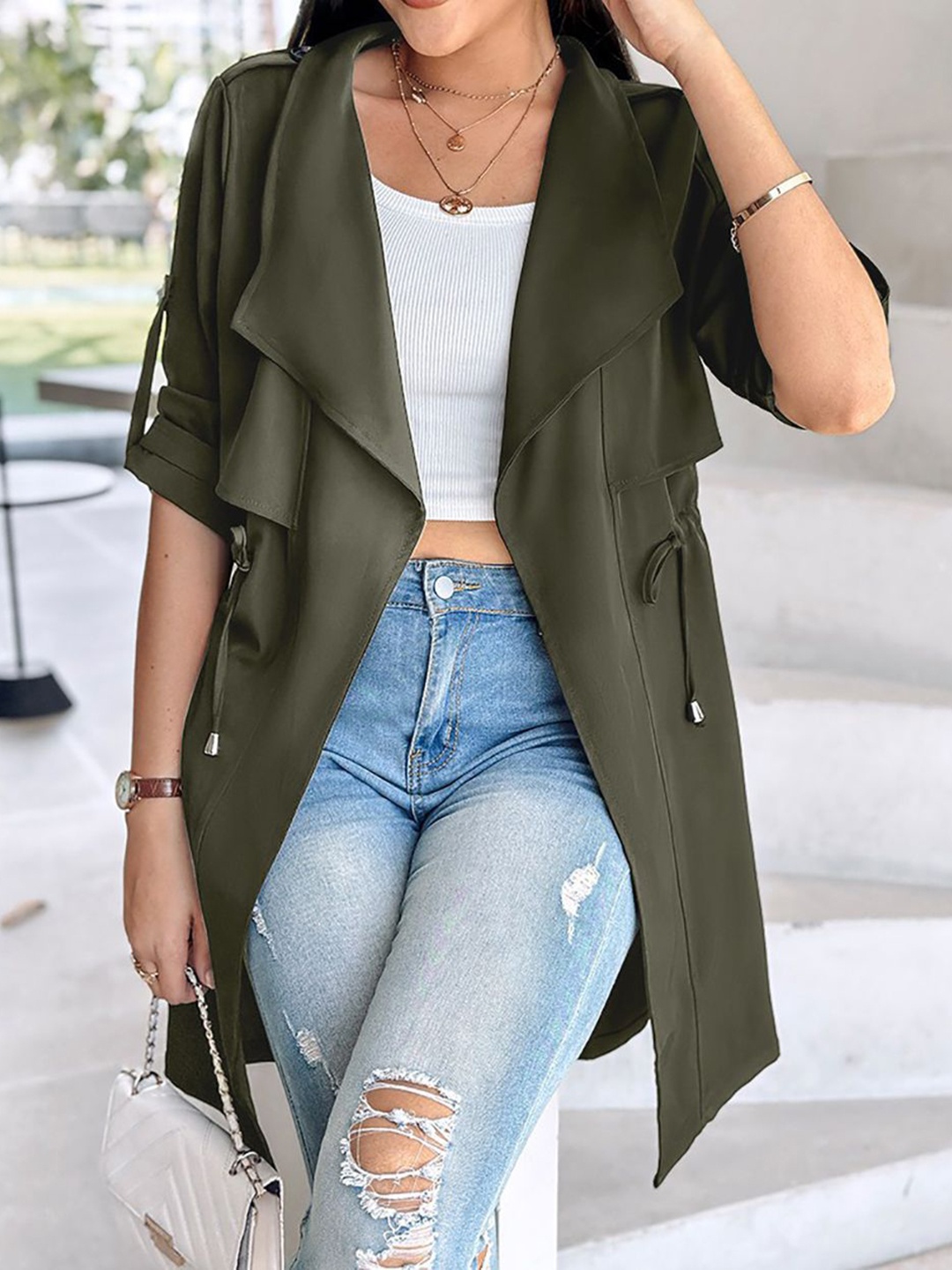 

StyleCast x Revolte Women Shawl Collar Longline Tailored Jacket, Green
