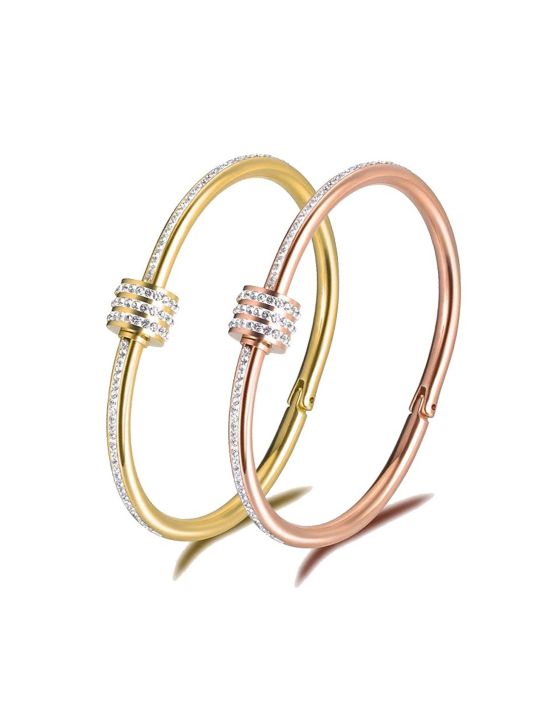 

MEENAZ Set Of 2 Gold-Plated Stainless Steel Anti Tarnish Stone Studded Kada Bracelets