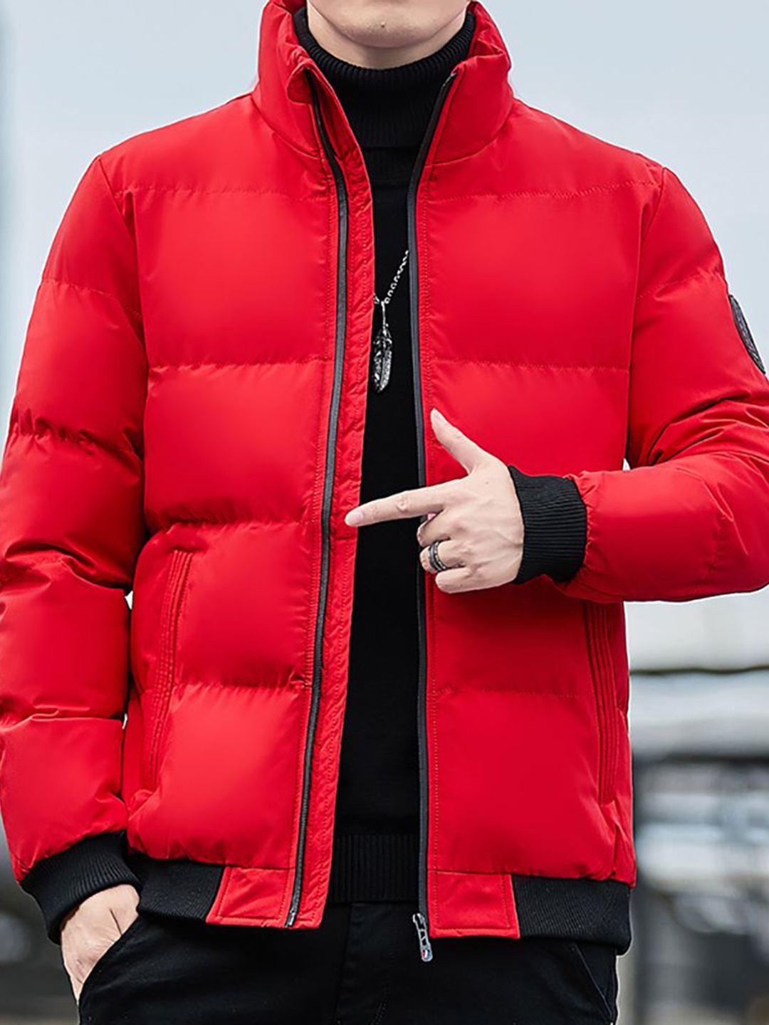 

StyleCast x Revolte Men Mock Collar Overcoat, Red