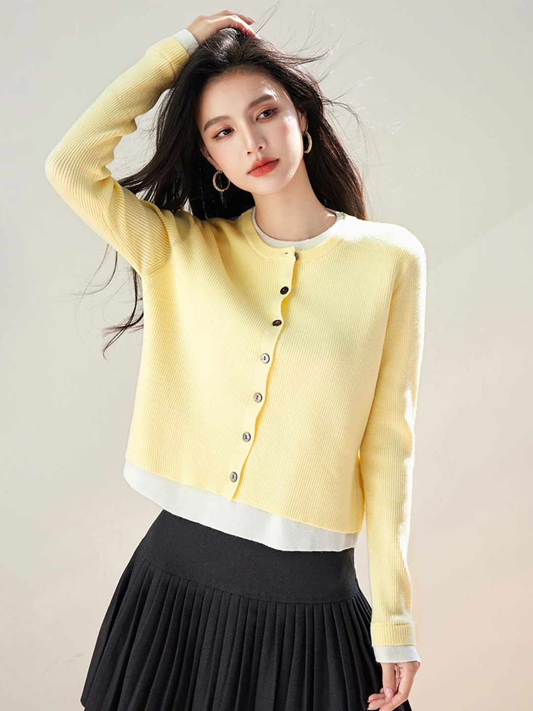 

JC Collection Women Striped Crop Cardigan, Yellow