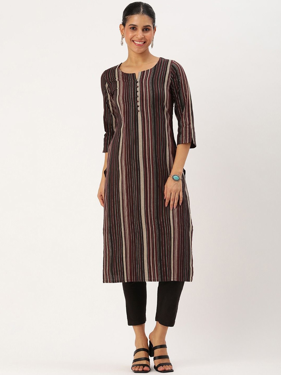 

KALINI Striped Straight Kurta With Trouser, Maroon