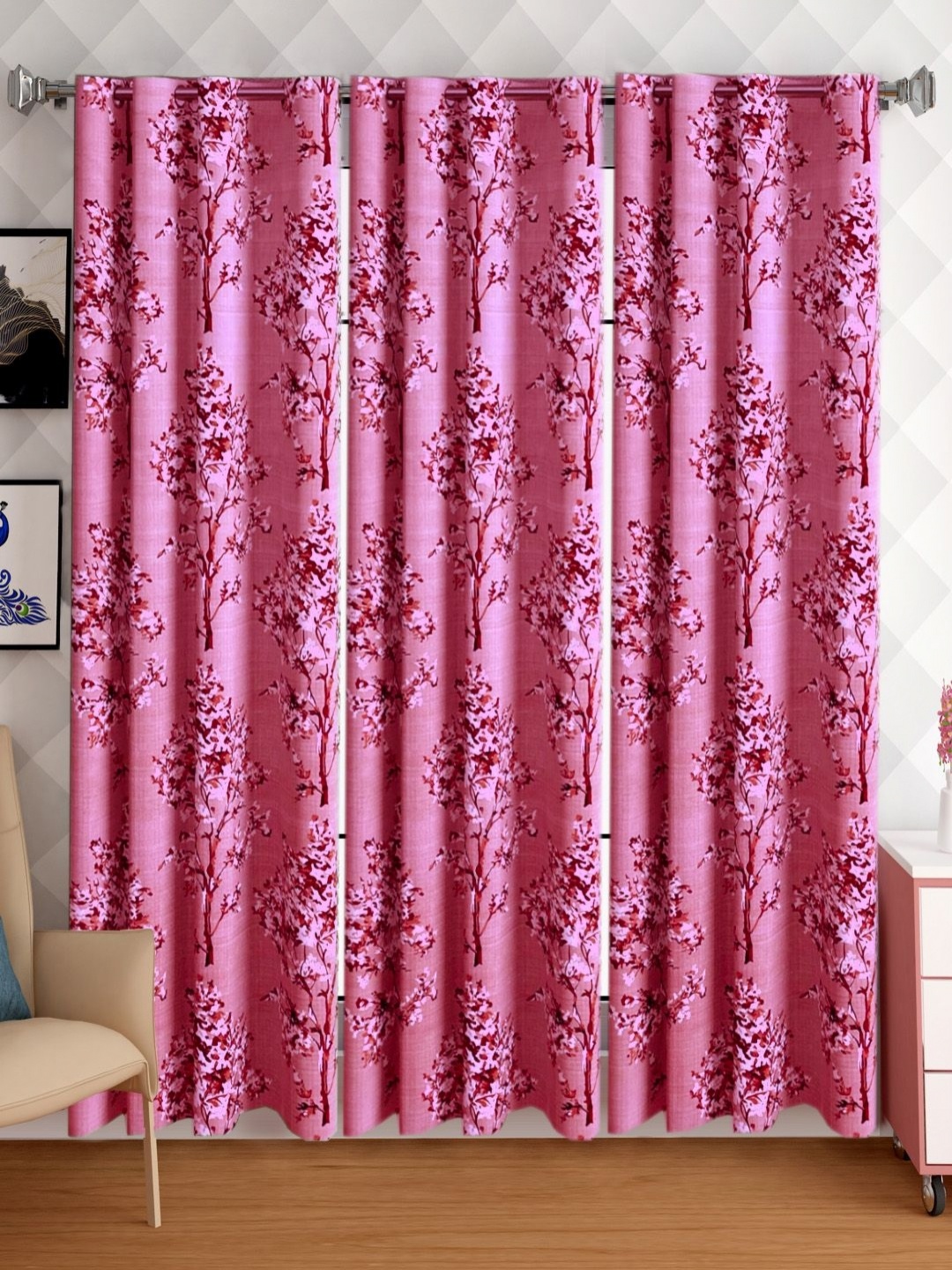 

Lunar Days Pink Set of 3 Floral Room Darkening Door Curtain