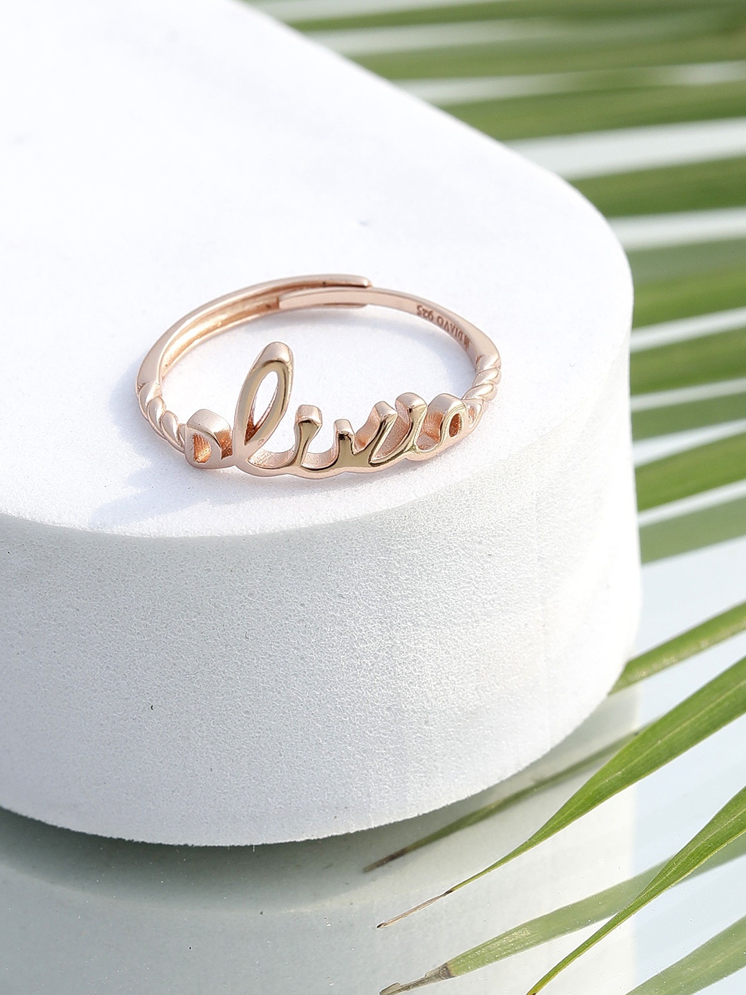 

DIAVO 925 Sterling Silver Rose Gold Plated & Love Charm Finger Ring